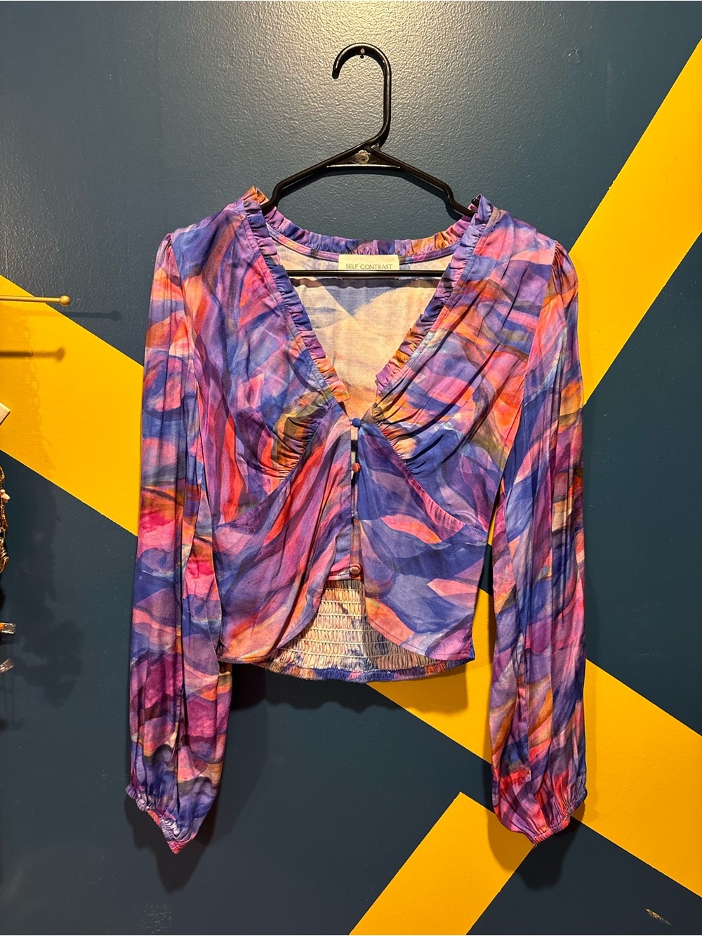 Anthropologie Self Contrast Watercolor Cropped Blouse NWOT
